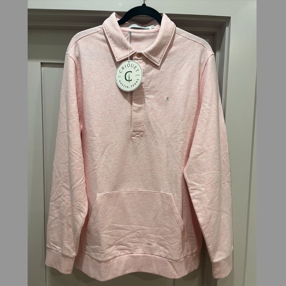 NWT MENS Pink Criquet Collared Sweatshirt size LARGE